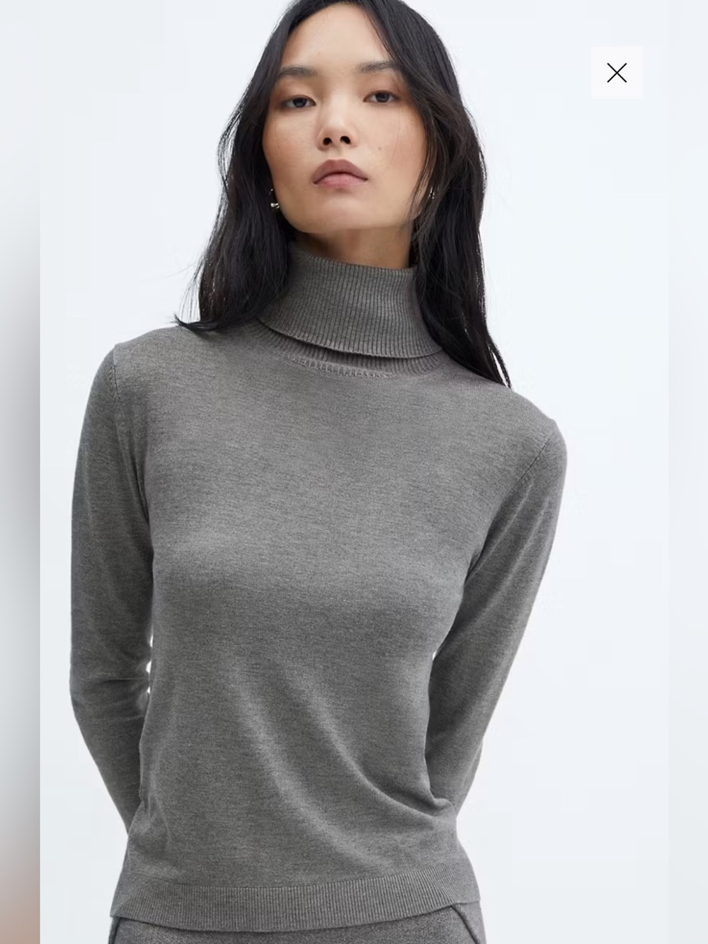 Mango Gray Fine Knit Ribbed Neck and HemTurtleneck Sweater